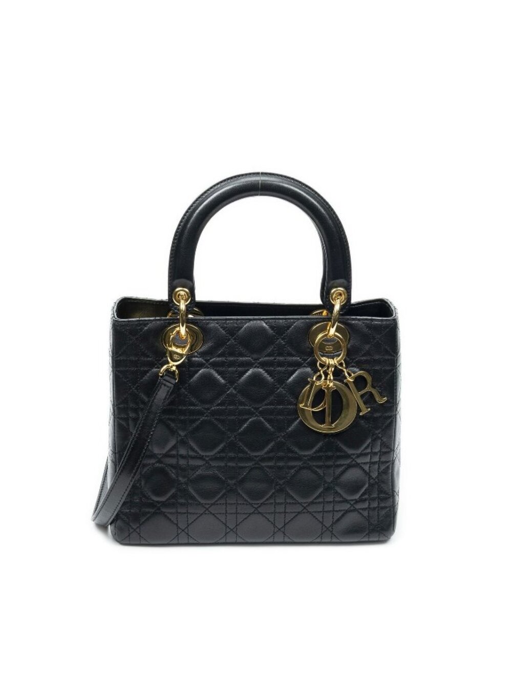Dior Medium Lady Dior Zip Black Kanaj Lambskin Leather Handbag
